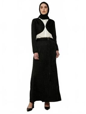 Elegant Black Long Skirt with Belt and Matching Bolero